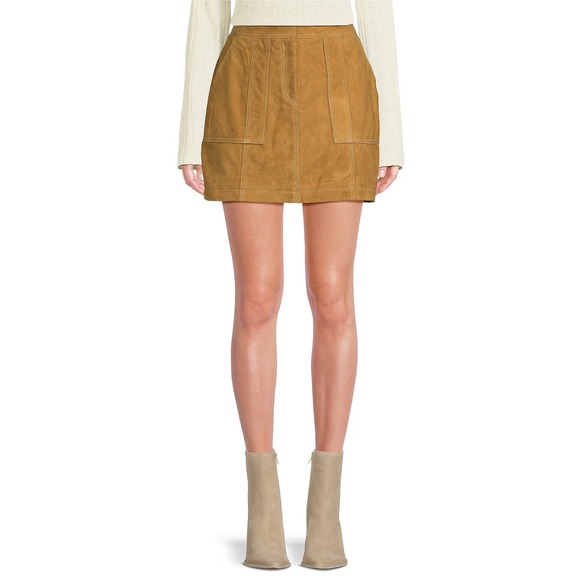 Le' AL.X Women's Size Large Camel Suede Leather Mini Skirt $259 - Picture 10 of 10